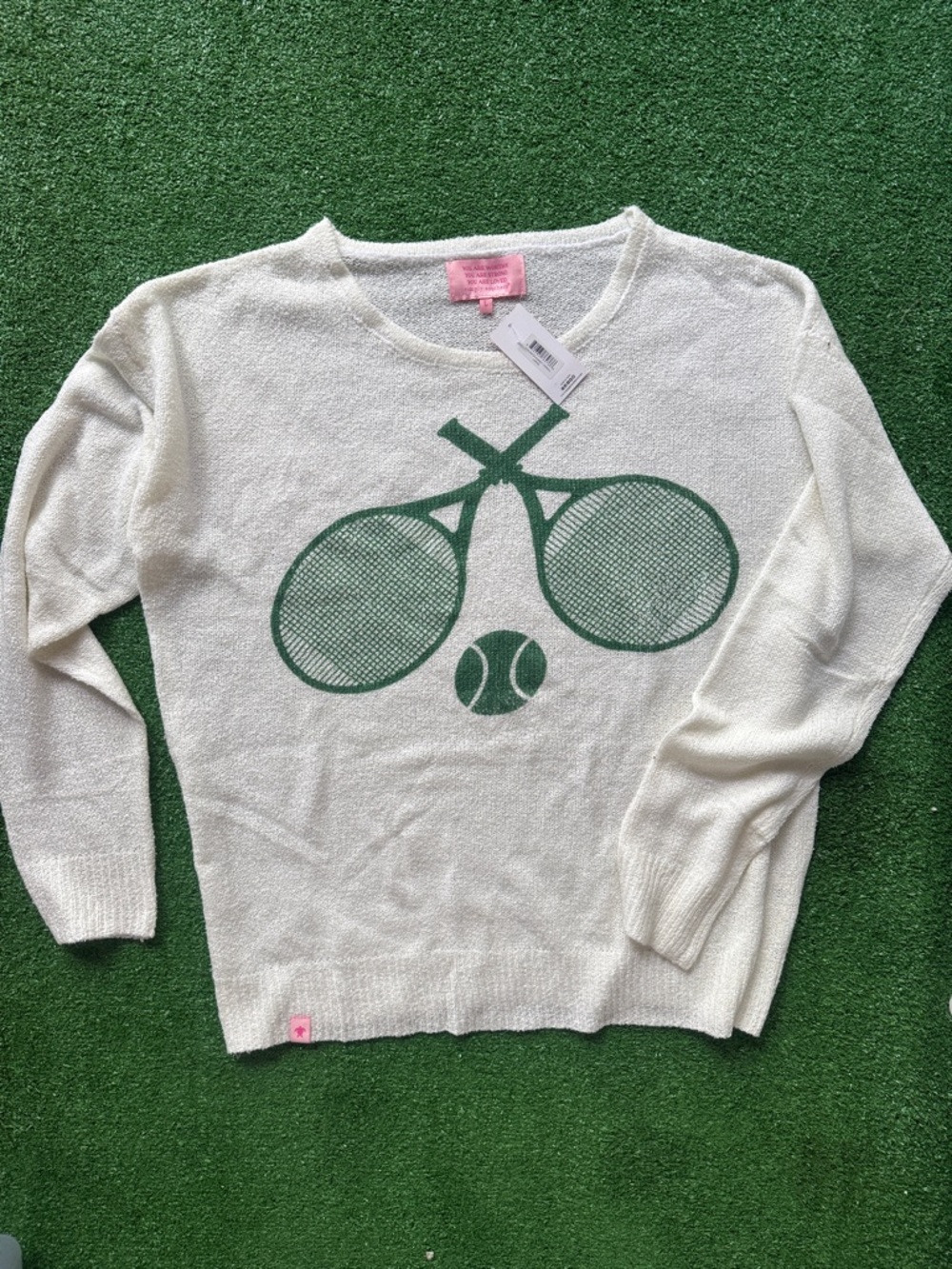 Simply Southern White Crewneck Sweater with Green Tennis Graphic